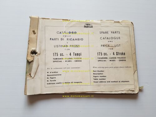 Parilla 175 Turismo- Lusso V.- Special- MSDS- Cross catalogo ricambi …