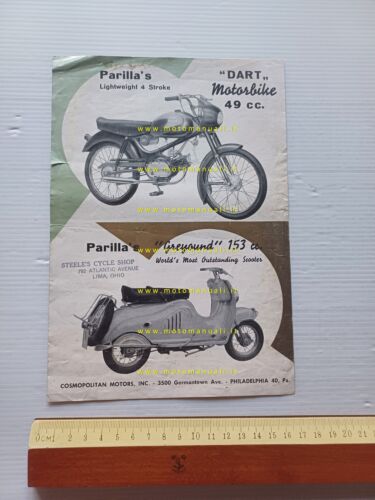 Parilla 49 Dart - Greyhound 153 1958 depliant inglese originale