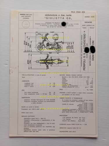 Peripoli Gulietta 50 Mini Oxford G9 1976 scheda omologazione DGM …