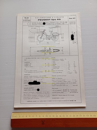 Peugeot 50 RS 1971 scheda omologazione DGM Facsimile originale