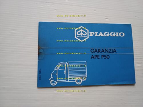 Piaggio Ape P50 anni '80 libretto tessera garanzia originale no …
