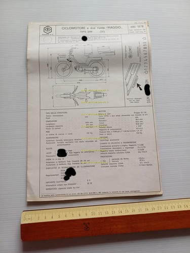 Piaggio SI 50 1978-81 scheda omologazione DGM Facsimile originale