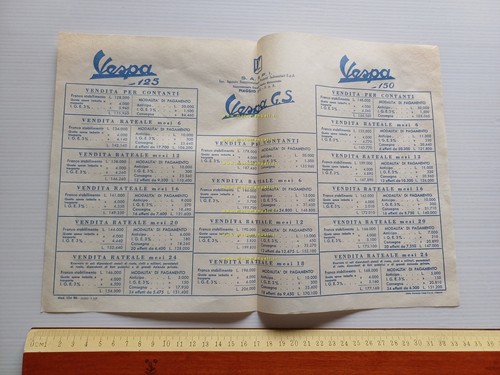 Piaggio Vespa GS - 125 - 150 listino versioni 1958 …