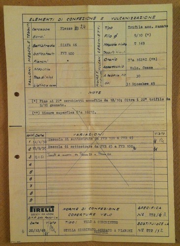 Pirelli - 1949 - Specifiche di lavorazione gomma