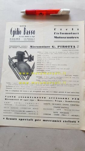 Pirotta 49 micromotore anni 50 depliant ITALIANO originale brochure