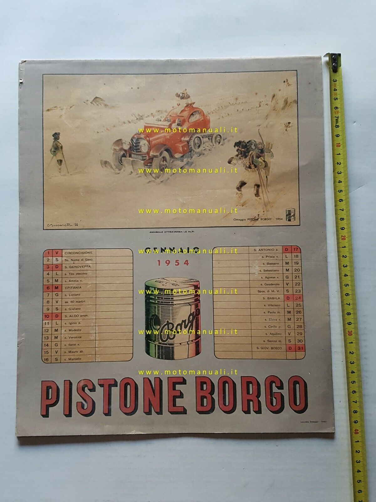 Pistone Borgo calendario 1954 originale concessionari illustrazioni Biscaretti