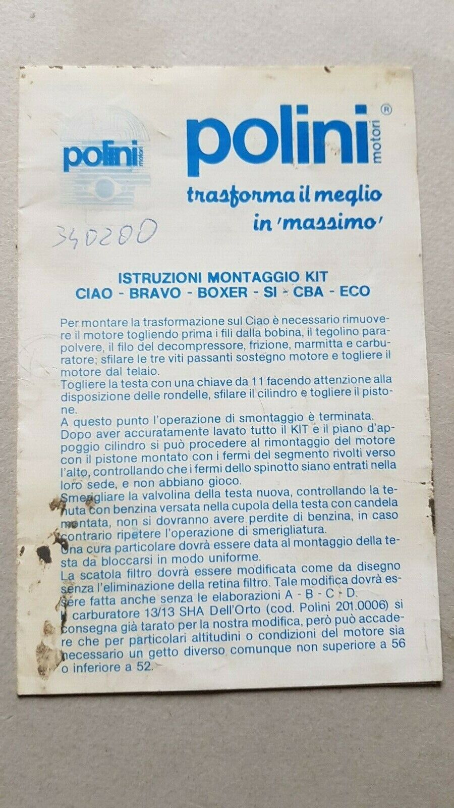 Polini manuale montaggio kit elaborazione Ciao SI etc. originale