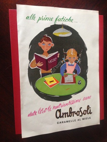 Pubblicità Advertising Ambrosoli caramelle miele rifilatura da rivista anni '50