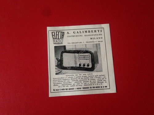 Pubblicità Advertising Radio Electa Galimberti rifilatura da rivista anni '50