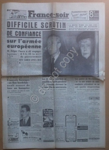 Quotidiano Newspaper Journal - France-soir - 15 Febbraio Février 1952