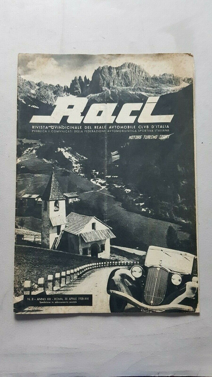 R.A.C.I. rivista auto anteguerra n. 8 1938 originale no depliant …