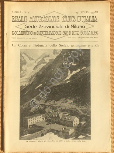 RACI Milano Bollettino 1933 Corsa Stelvio Sottostelvio Auto Epoca - …
