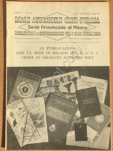 RACI Milano Bollettino 1933 Pubblicazioni Guide Auto Epoca RACI Anno …