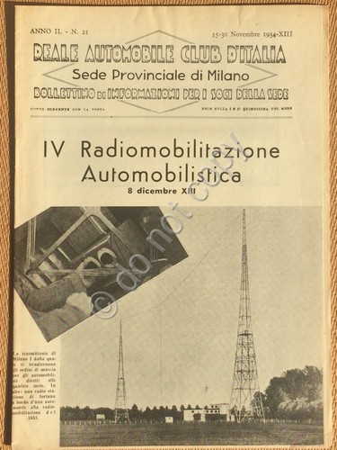 RACI Milano Bollettino 1934 IV Radiomobilitazione Automobilistica Auto D'Epoca