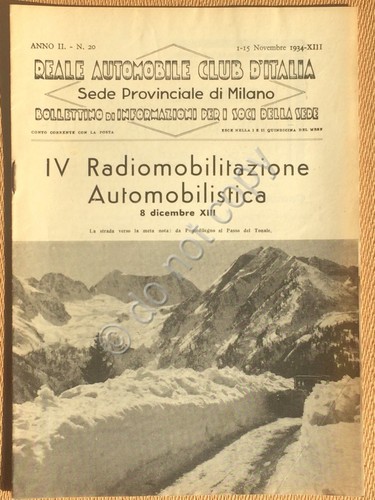 RACI Milano Bollettino 1934 Radiomobilitazione Automobilistica Ponte di Legno