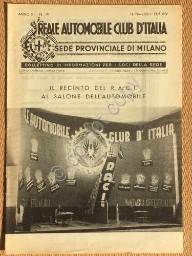 RACI Milano Bollettino 1935 Salone dell'Automobile Reale Automobile Club Italia