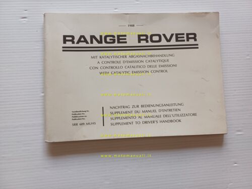 Range Rover Catalitico 1988 SUPPLEMENTO originale manuale uso