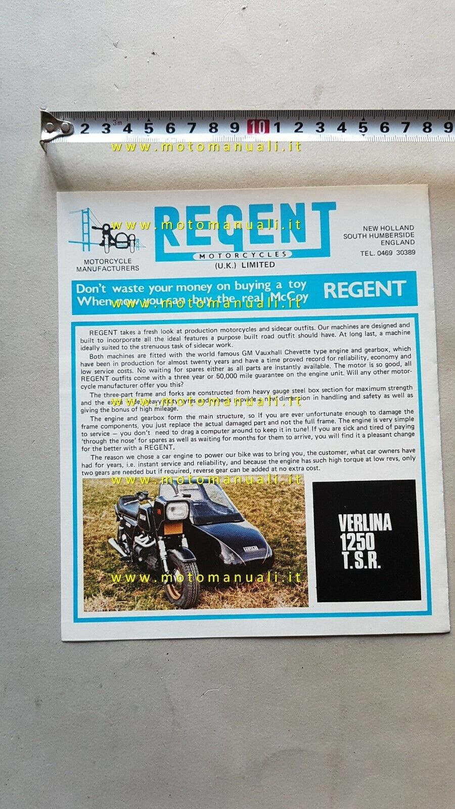 REGENT VERLINA SIDECAR depliant originale inglese moto English brochure