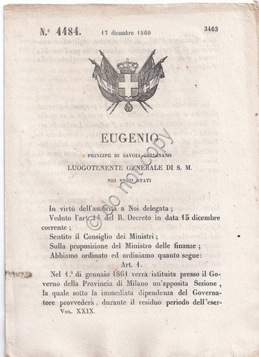 Regio Decreto 1860 Eugenio Bilancio speciale in Lombardia n.4484