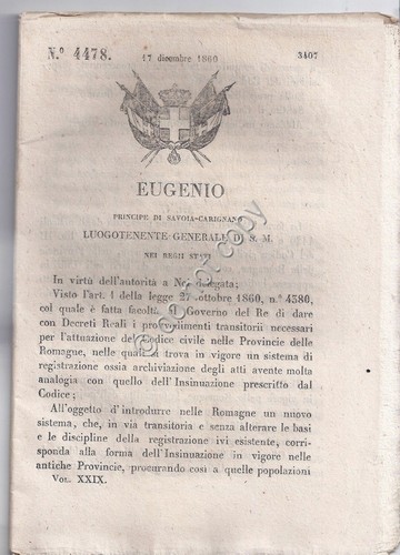 Regio Decreto 1860 Eugenio Codice Civile nelle provincie Romagna 4478