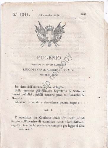 Regio Decreto 1860 Eugenio Comitato delle strade ferrate n.4511