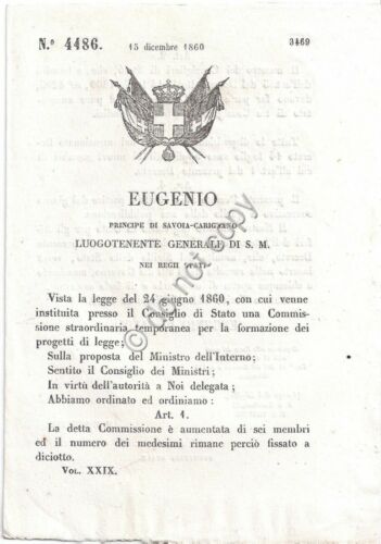 Regio Decreto 1860 Eugenio Commissione Straordinaria Consiglio di Stato n.4486