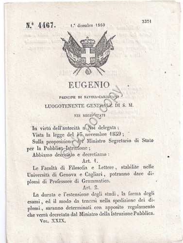Regio Decreto 1860 Eugenio Facoltà Filosofia Università Cagliari e Genova …