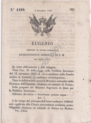 Regio Decreto 1860 Eugenio Ospedale Oftalmico di Torino 4409
