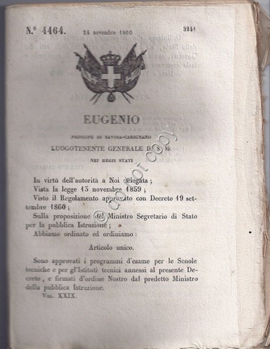 Regio Decreto 1860 Eugenio Programma di esame per scuole tecniche …