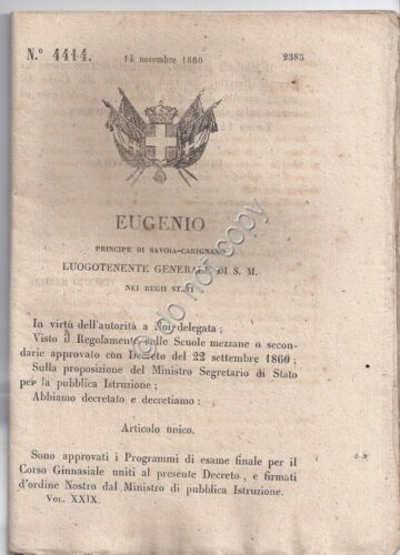 Regio Decreto 1860 Eugenio Programmi esame finale per Corso Ginnasiale …