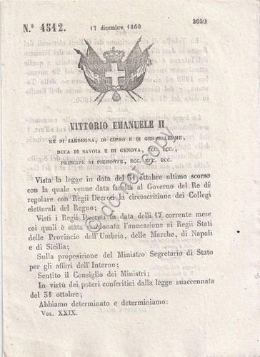 Regio Decreto 1860 VE II circoscrizione collegi elettorali Umbria Marche …