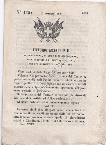 Regio Decreto 1860 VE II Codice procedura Civile in Emilia …