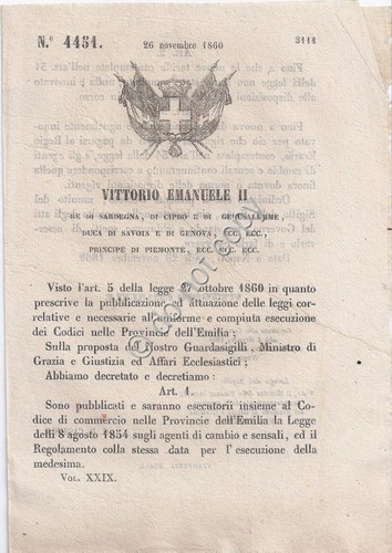 Regio Decreto 1860 VE II Codici provincie Emilia sensali agenti …