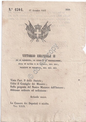 Regio Decreto 1860 VM II la Camera dei deputati è …