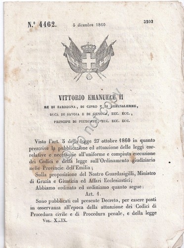 Regio Decreto 1860 VM II Ordinamento Giudiziario provincie Emilia 4462