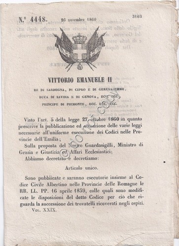 Regio Decreto 1860 VM II successione dei trovatelli ricoverati 4448