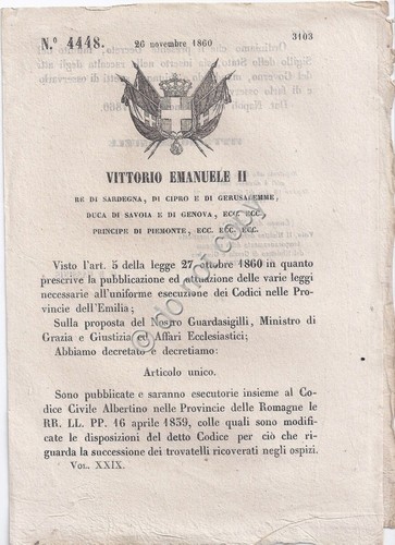 Regio Decreto 1860 VM II successione dei trovatelli ricoverati 4448