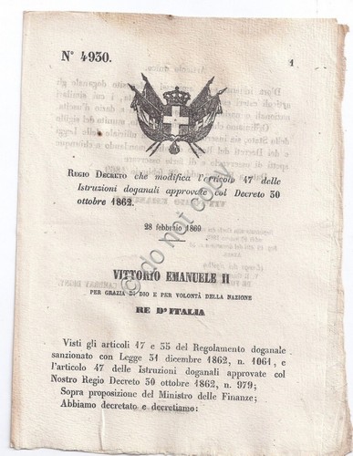 Regio Decreto 1869 - Istruzioni doganali - modifica articoli di …