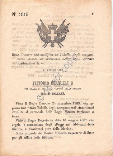 Regio Decreto 1869 - Modifica tabella assegnamenti Regia Marina 4915