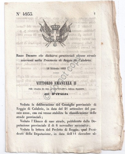 Regio Decreto 1869 - Provincia Reggio Calabria - Strade provinciali …