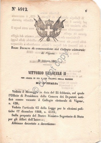 Regio Decreto 1869 - Vigone - Convocazione Collegio Elettorale 4912