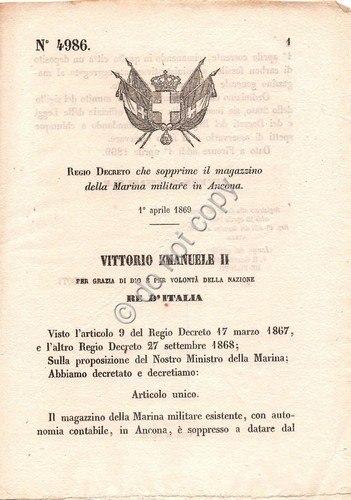 Regio Decreto 1869 Ancona soppressione Magazzino Marina Militare 4986