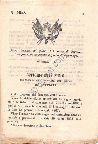 Regio Decreto 1869 Borsano aggregato a Sacconago 4948