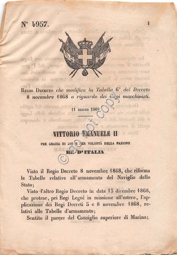 Regio Decreto 1869 Capi Macchinisti - Modifica tabella 6 n.4957