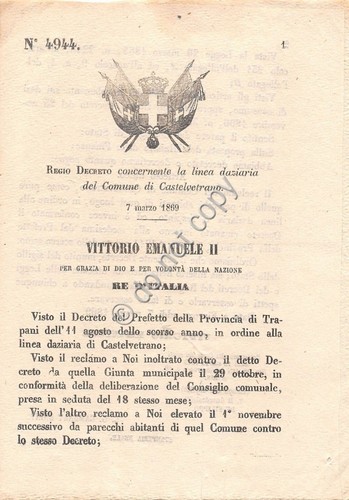 Regio Decreto 1869 Linea daziaria Comune Castelvetrano 4944