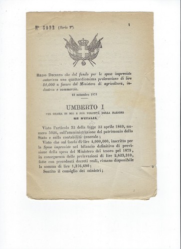 Regio Decreto 1869 Ministero Agricoltura Industria Commercio prelevazione 5092