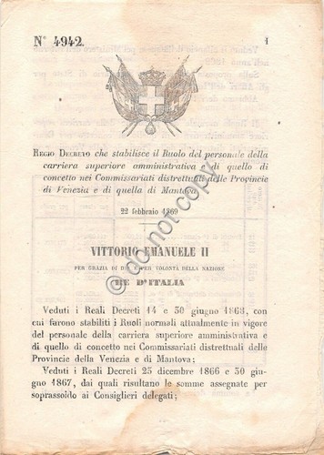 Regio Decreto 1869 Provincie di Venezia e Mantova Ruolo del …