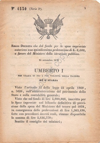 Regio Decreto 1878 Ministero Istruzione Prelevazione 4530