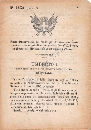 Regio Decreto 1878 Ministero Istruzione Prelevazione 4530