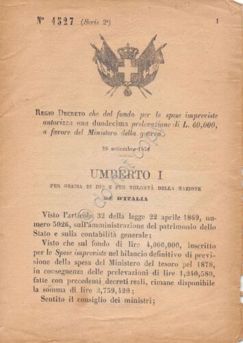 Regio Decreto 1878 Prelevazione a favore Ministero della Guerra 4527